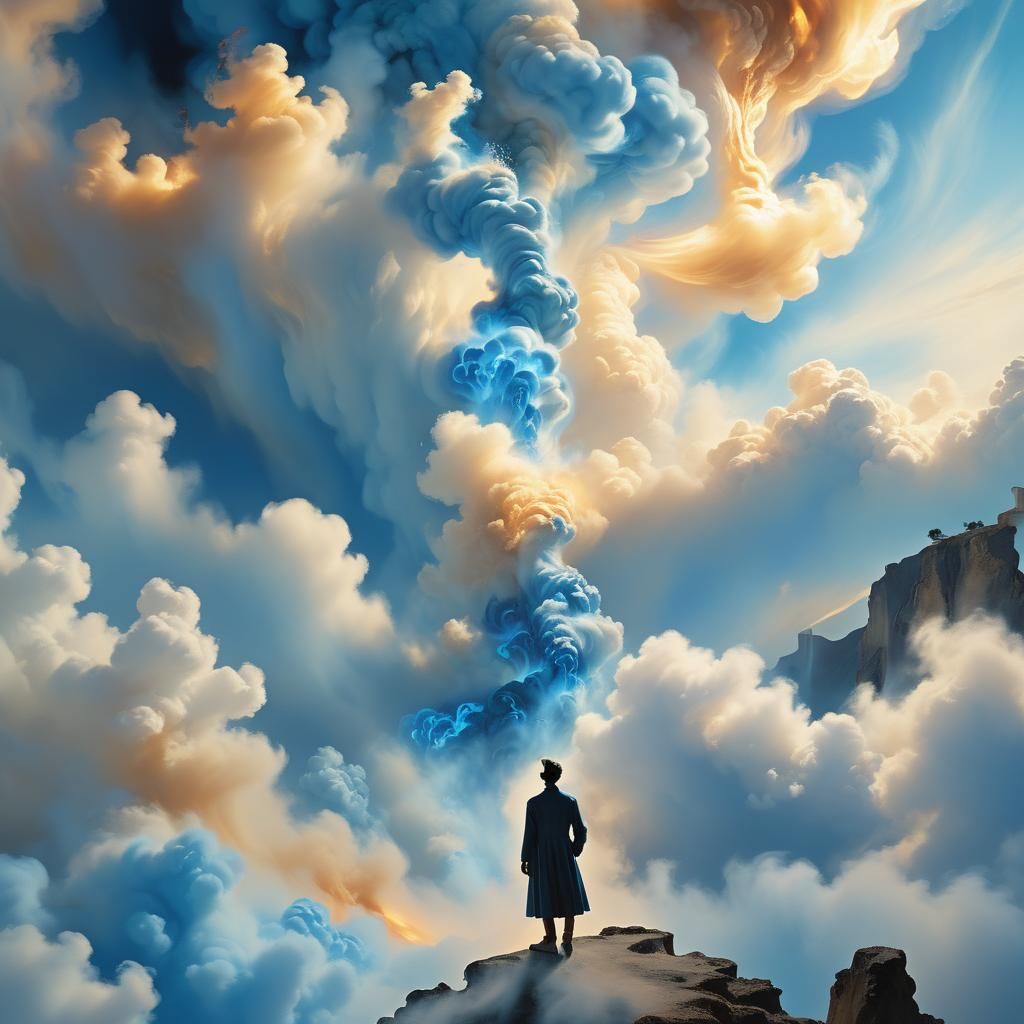 Ethereal Landscape with Figure Gazing at Blue Flames