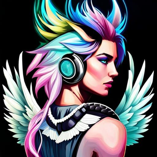 Hyperpop King with Neon Wings and Cosmic Style