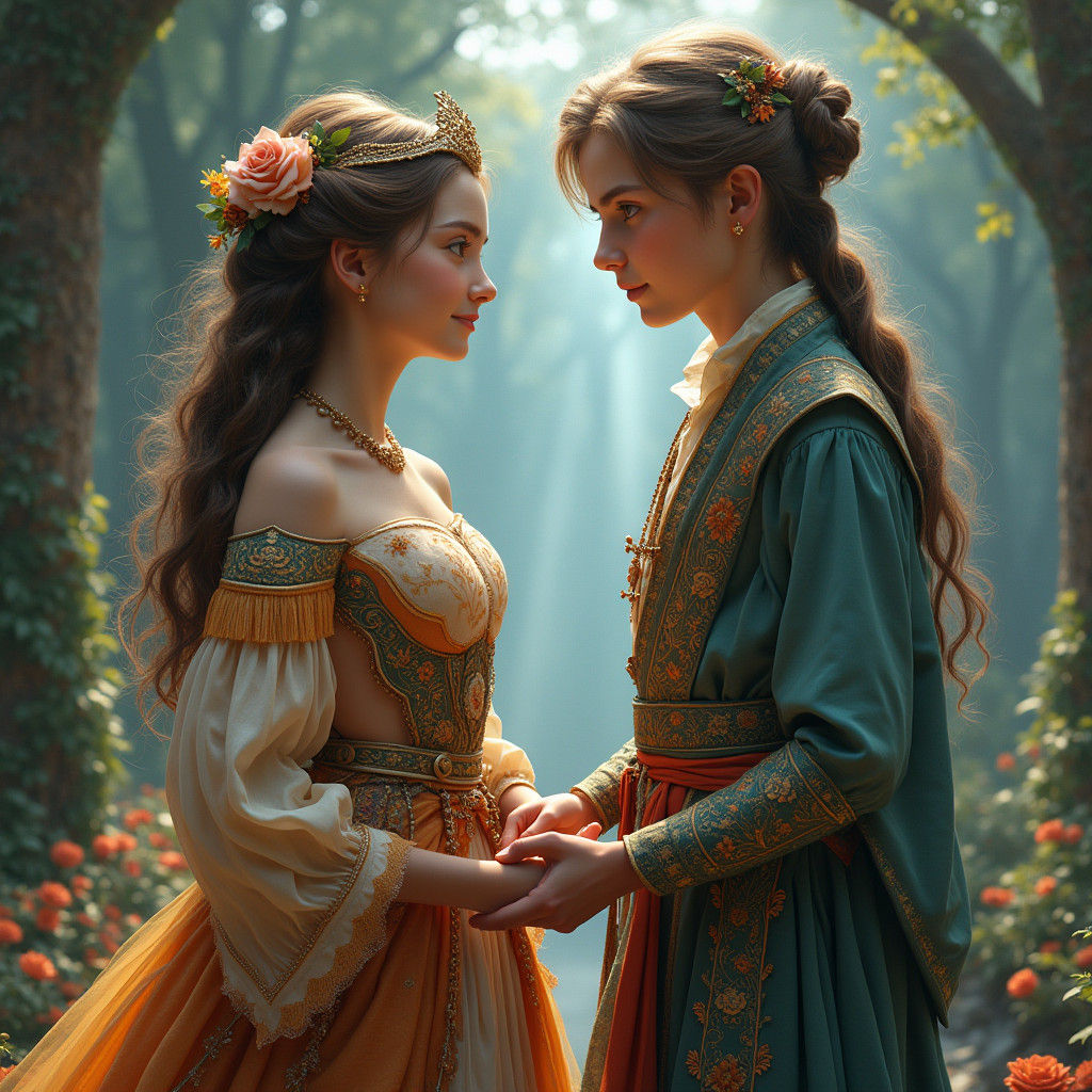 Teenagers Holding Hands in Ornate Clothing