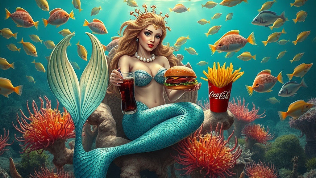 Mermaid's Fast Food Feast in a Futuristic Style