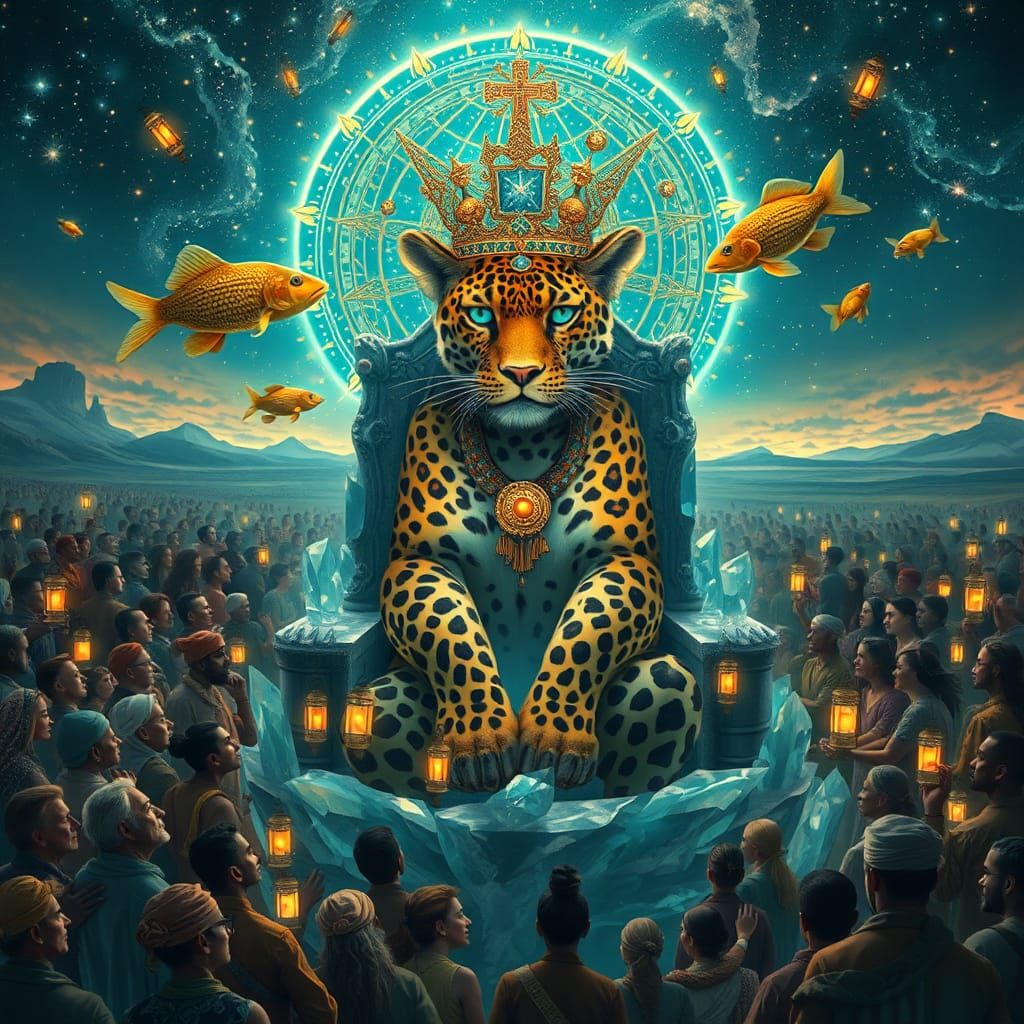 Leopard Queen on Crystal Throne with Teal Halo