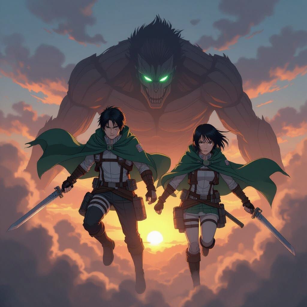 Levi and Mikasa Ackerman in Anime Style