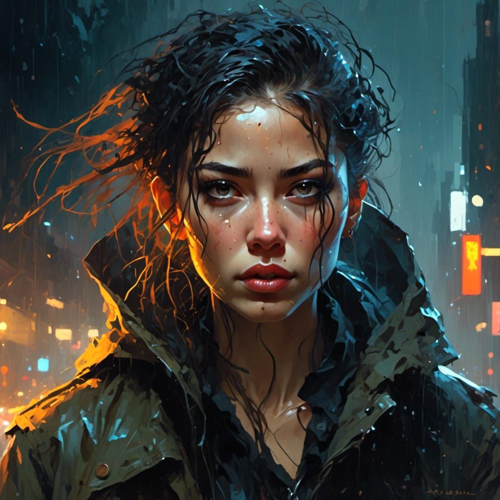 Cyberpunk Woman Portrait in the Rain