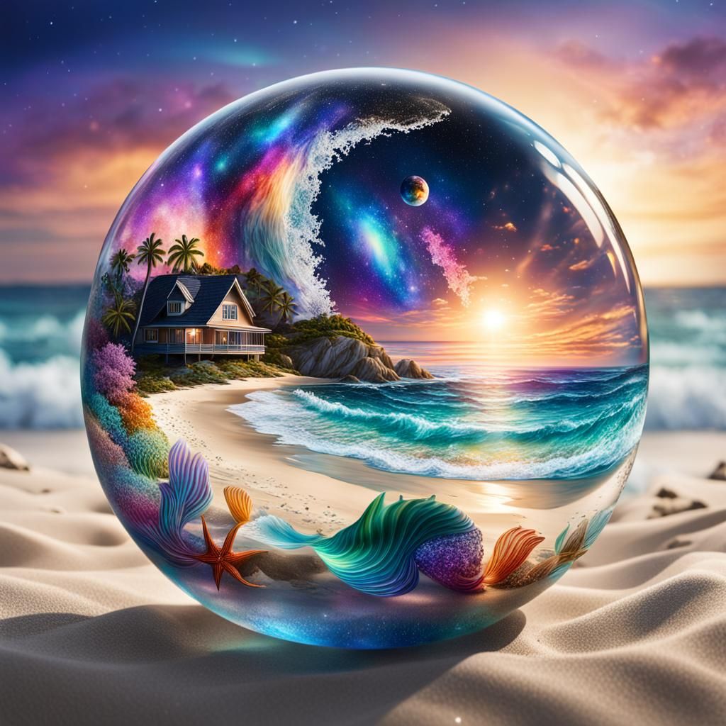 Glass Orb: Galaxy, Beach, and Mermaid Concept Art