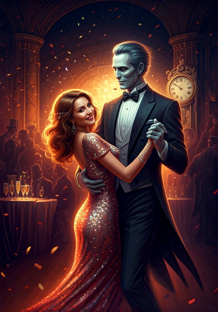 Joyful New Year's Dance with a Ghostly Figure
