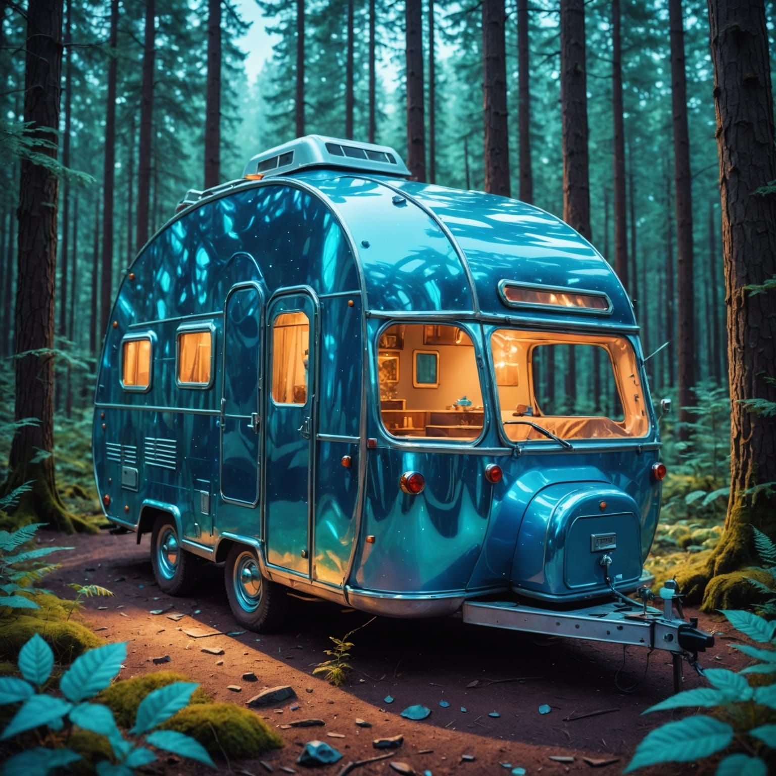 Retro Teardrop Camper in Enchanted Forest