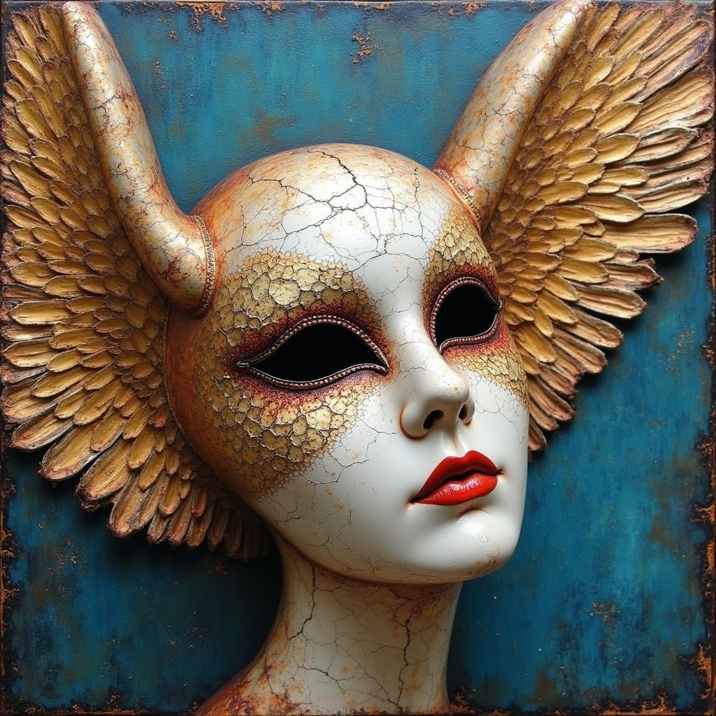Angel Dove Masquerade Mask in Mixed Media Encaustic Style