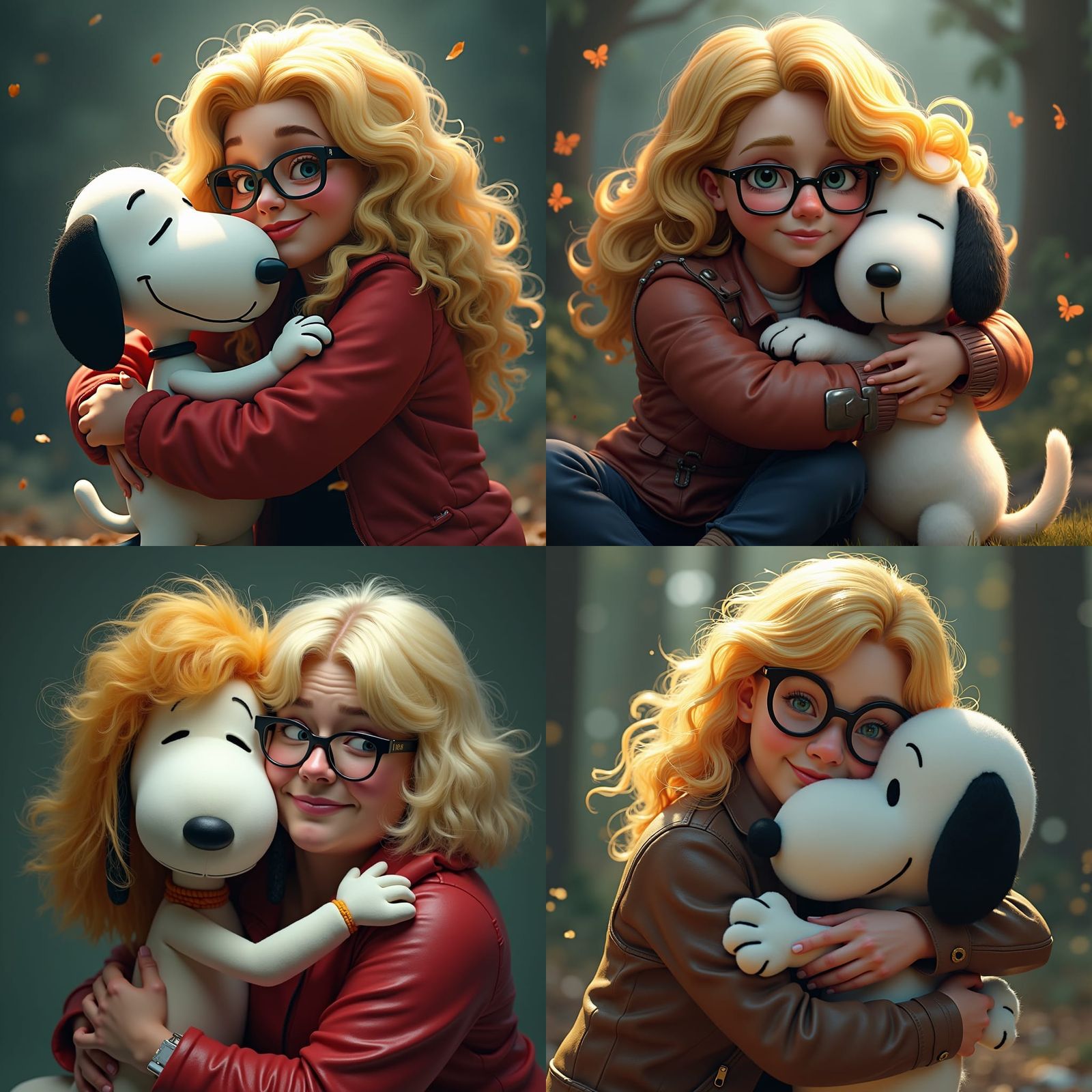 Snoopy Hugs a Woman: Detailed Fantasy Art