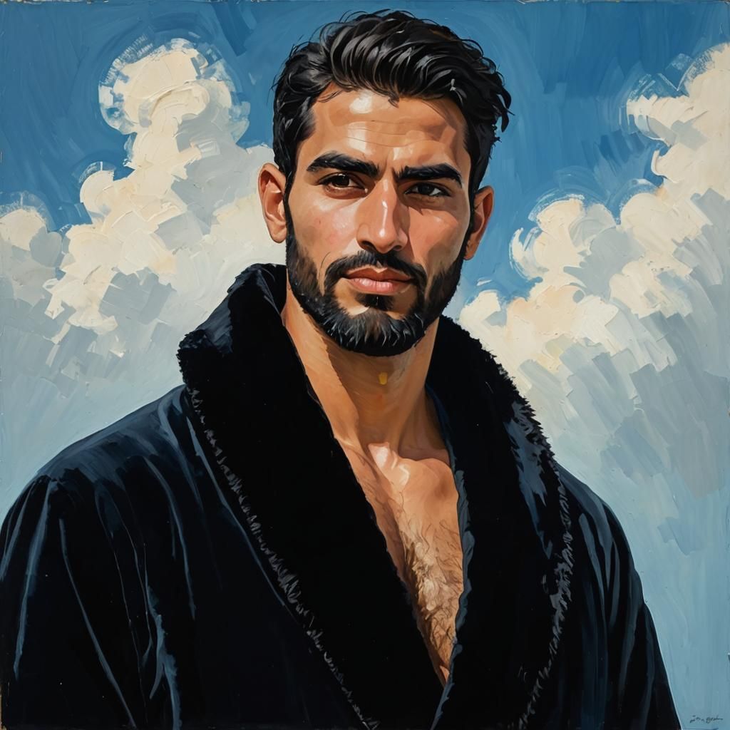 Expressive Portrait of Man in Impasto Gouache Style