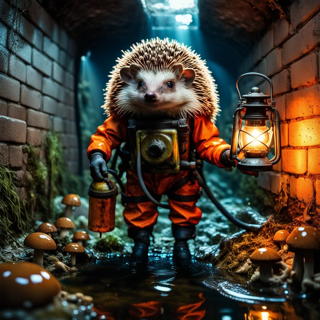 Hedgehog Hybrid in Sewer with Retro Diving Suit