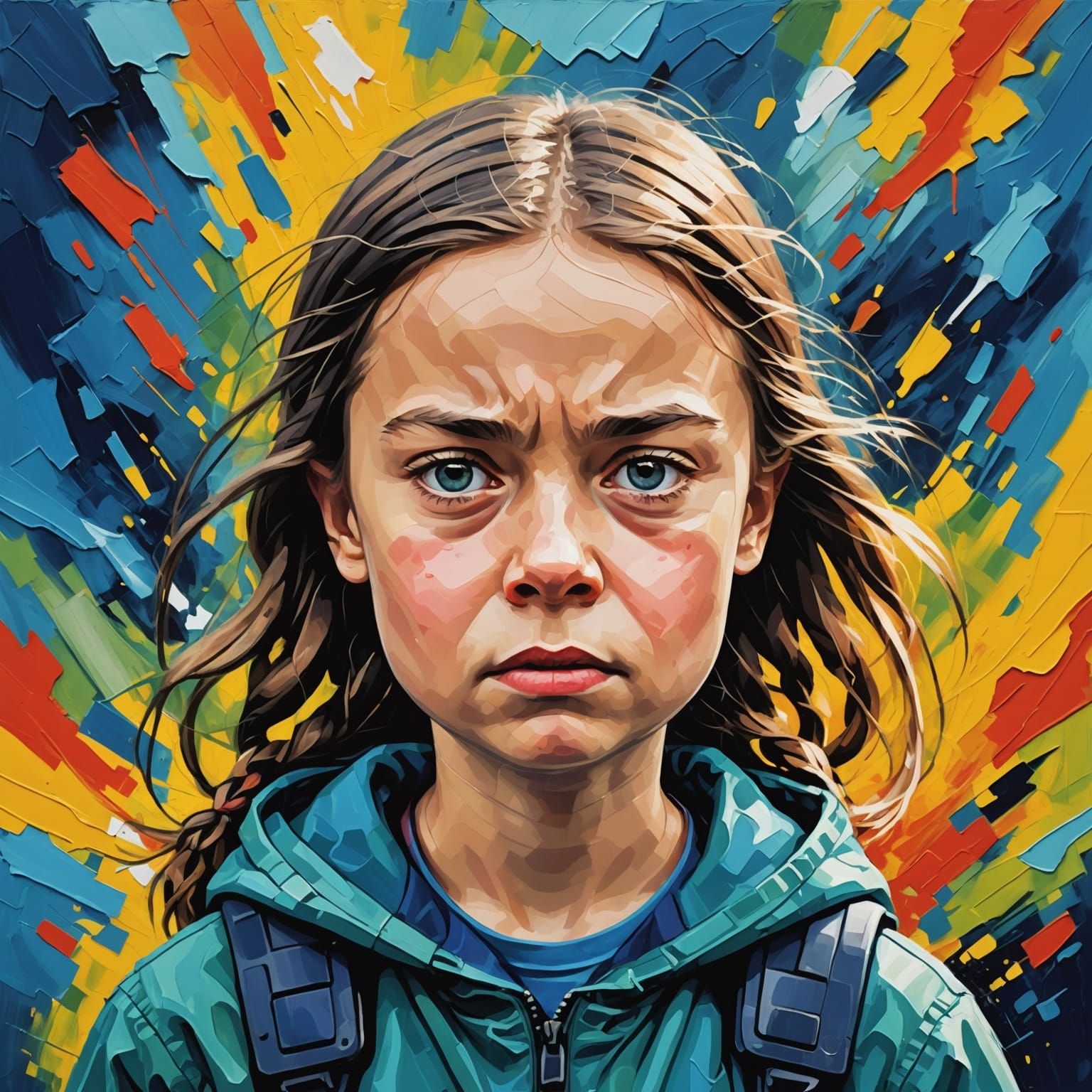 Angry Greta Thunberg in Neo-Impressionist Style