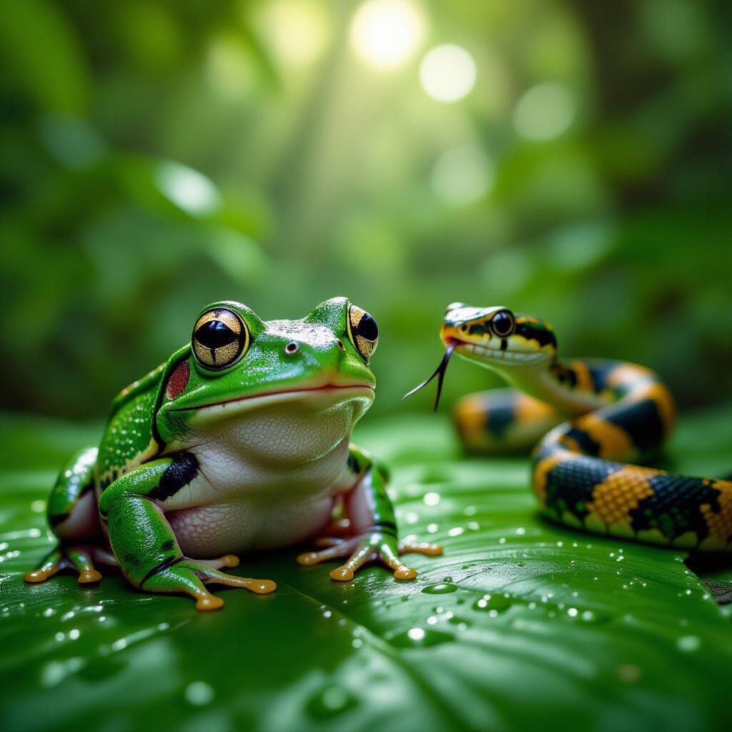 Startled Frog in Jungle, Photorealistic Close-Up