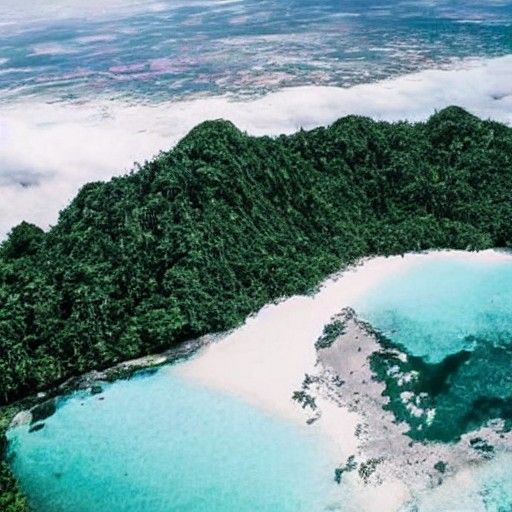 Remote Island with Three-Peaked Mountain
