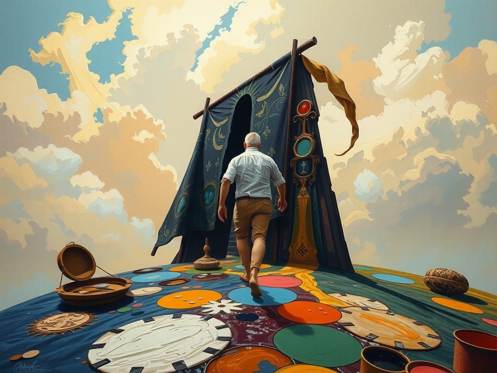 Painter's Enchanted Realm in Vibrant Symbolist Style