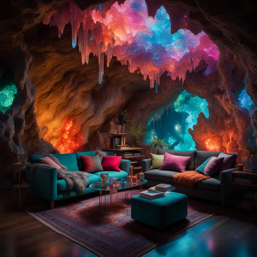 Crystal Cave Living Room: Fairycore Bioluminescent Art