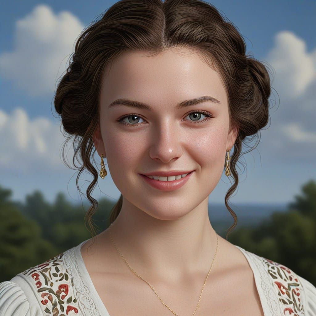 Photorealistic Portrait of a Woman in 1744 American Style
