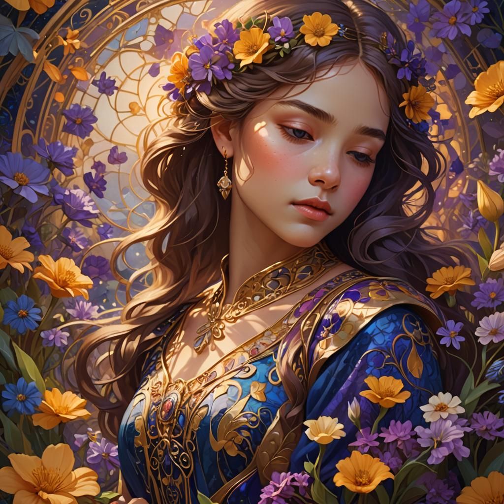 Dreamy Girl Portrait in Art Nouveau Style