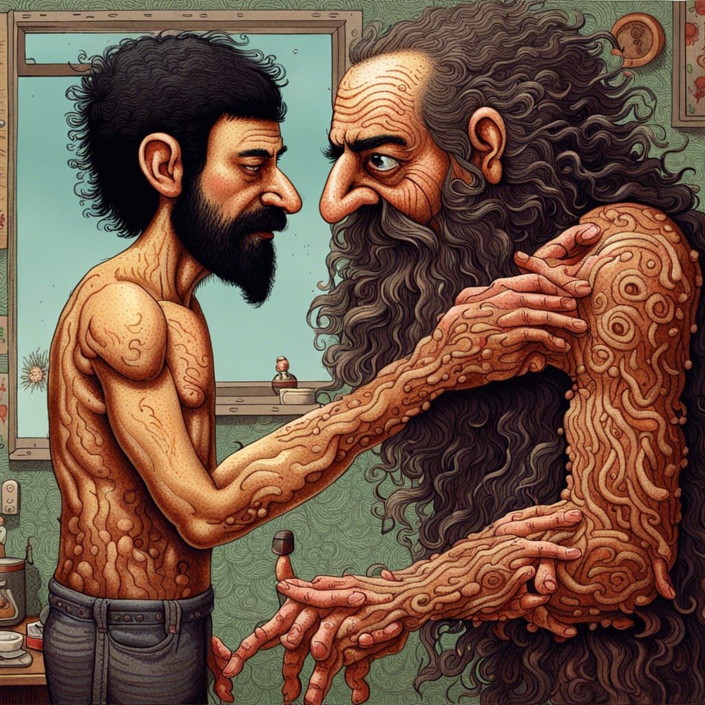 Surreal Image of Man Touching Neighbor's Finger