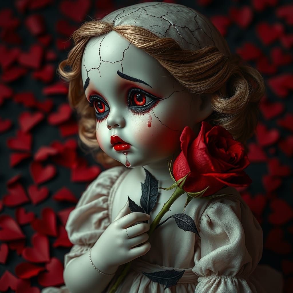 Eerie Gothic Doll with Weeping Eyes