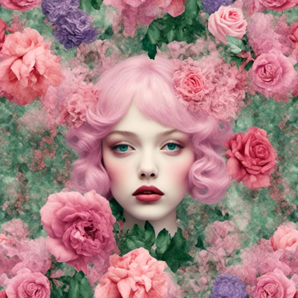 Romantic Fairycore Collage of Lips and Hearts