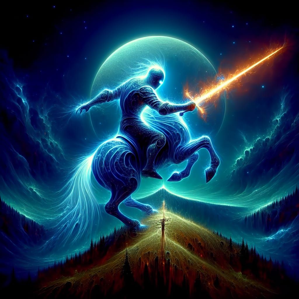 Radiant Knight in Battle Under Moonlight