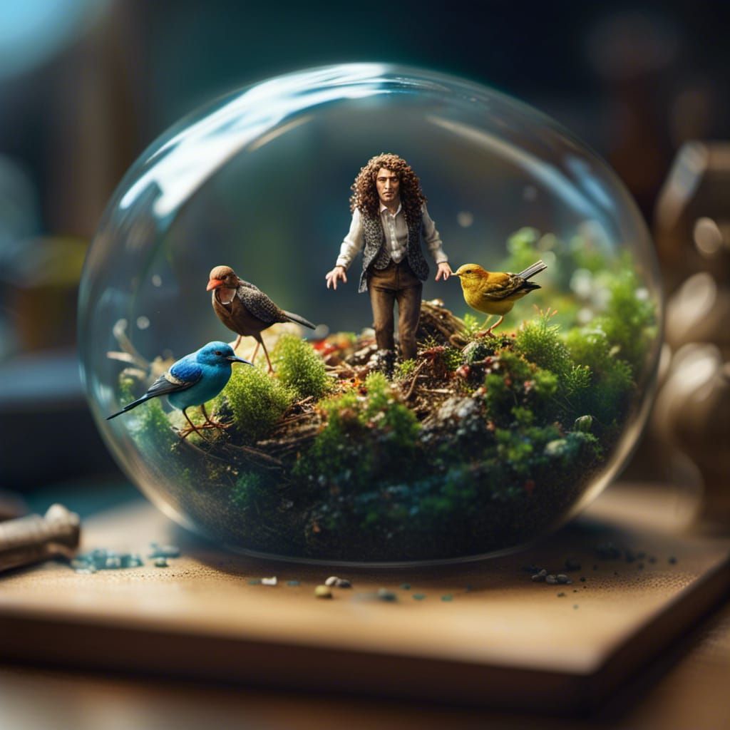 Weird Al Bird in Terrarium, Detailed Illustration
