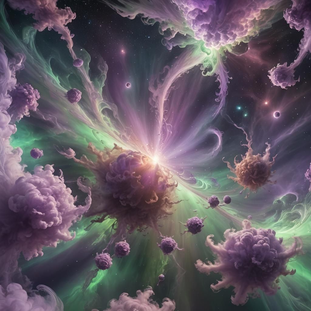 Multiverse, three multiverses touching each other. Each multiverse is different in shape.