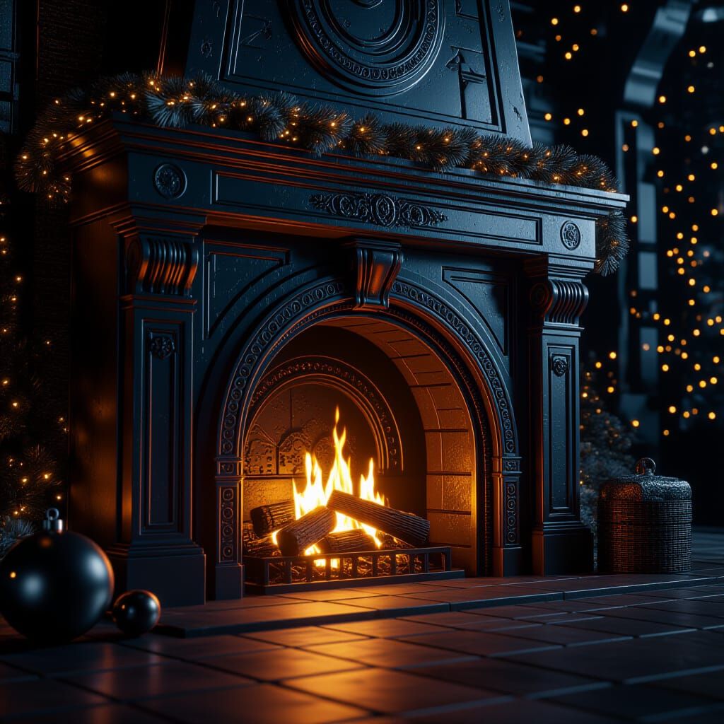 Futuristic Christmas Fireplace with Intricate Mech Details
