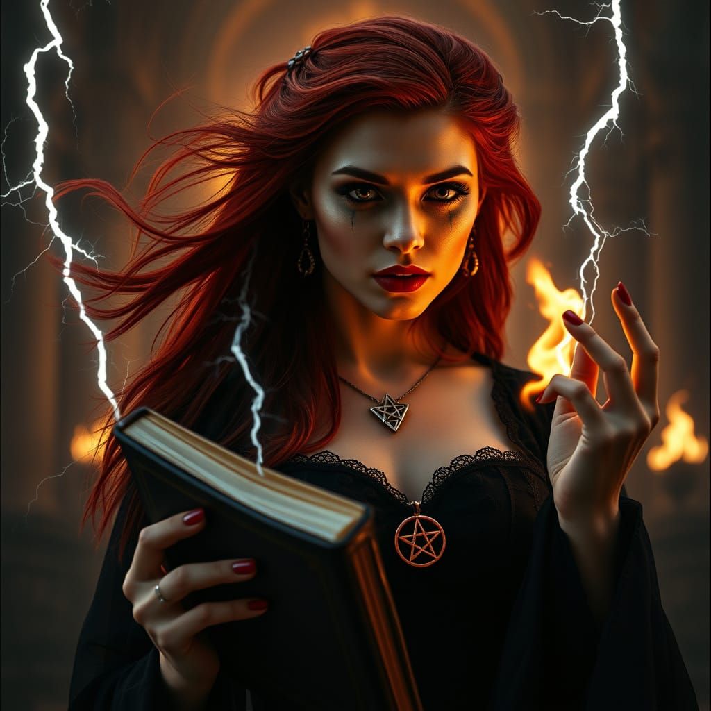 Goddess in Cinematic Glory with Lightning and Temple