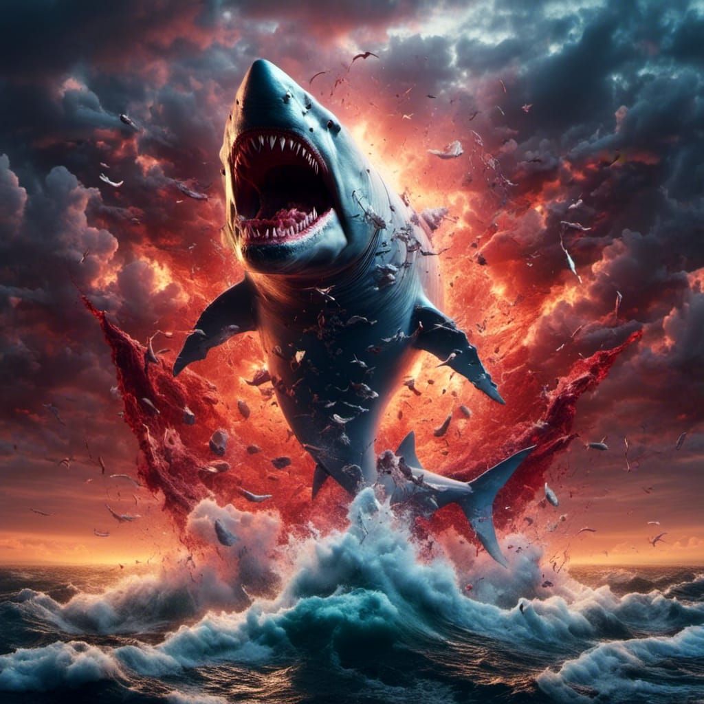 Mythical Shark Monster in Raging Sea