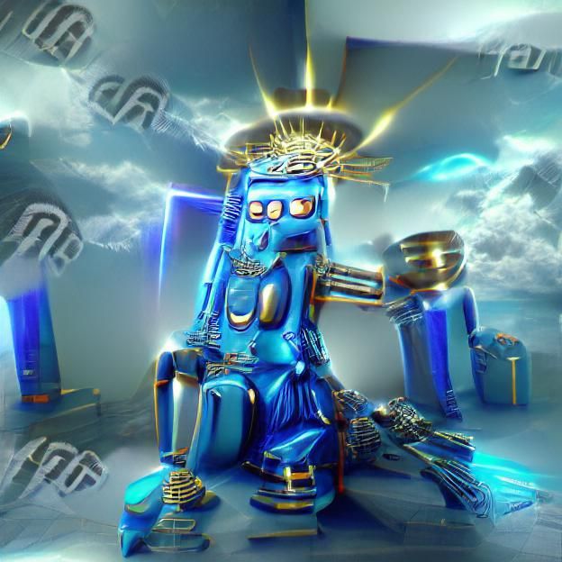 Robot God in Cyberpunk City: 8K Concept Art