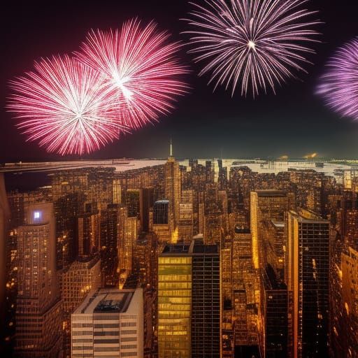 New Year's Fireworks Over Manhattan: Long Exposure Photograp...