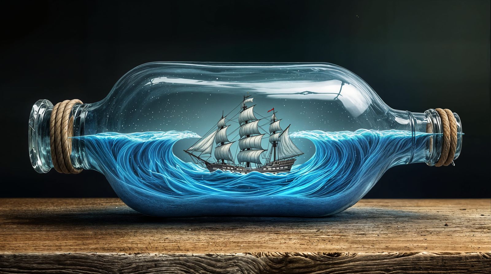 Masterpiece Glass Bottle with Fantastical Ship and Swirling ...