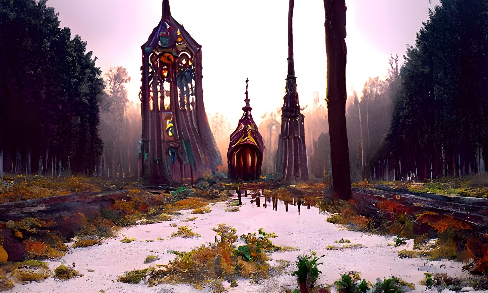 Wooden Cathedral in Forest: Hyperrealistic Digital Painting