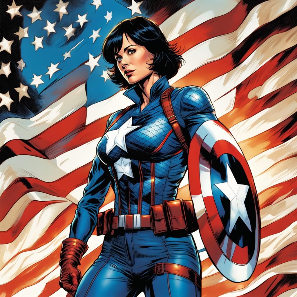 Heroic Catherine Bell as Captain America, Comic Book Art