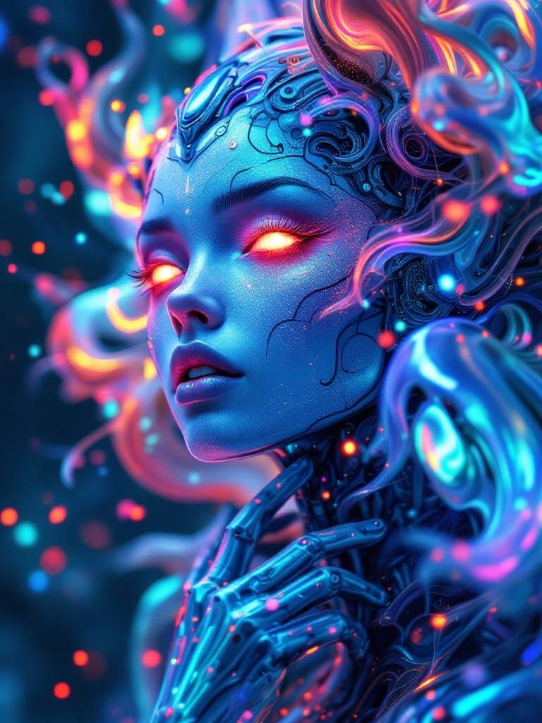 Resplendent Goddess in Cyberpunk Aesthetic