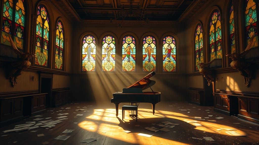 Baroque Rehearsal Hall in Warm, Honey-Gold Light