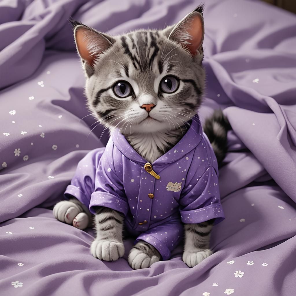 Cute Cat in Purple Pajamas: 3D Anime Art
