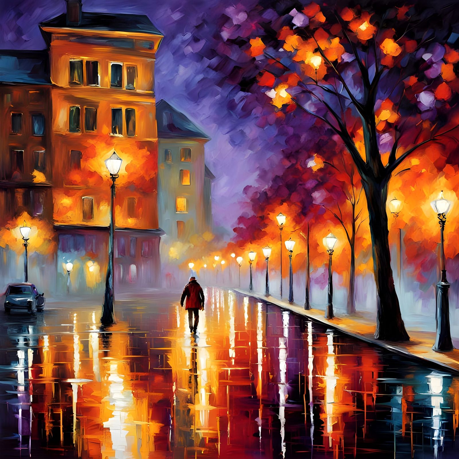 city at night by Leonid Afremov