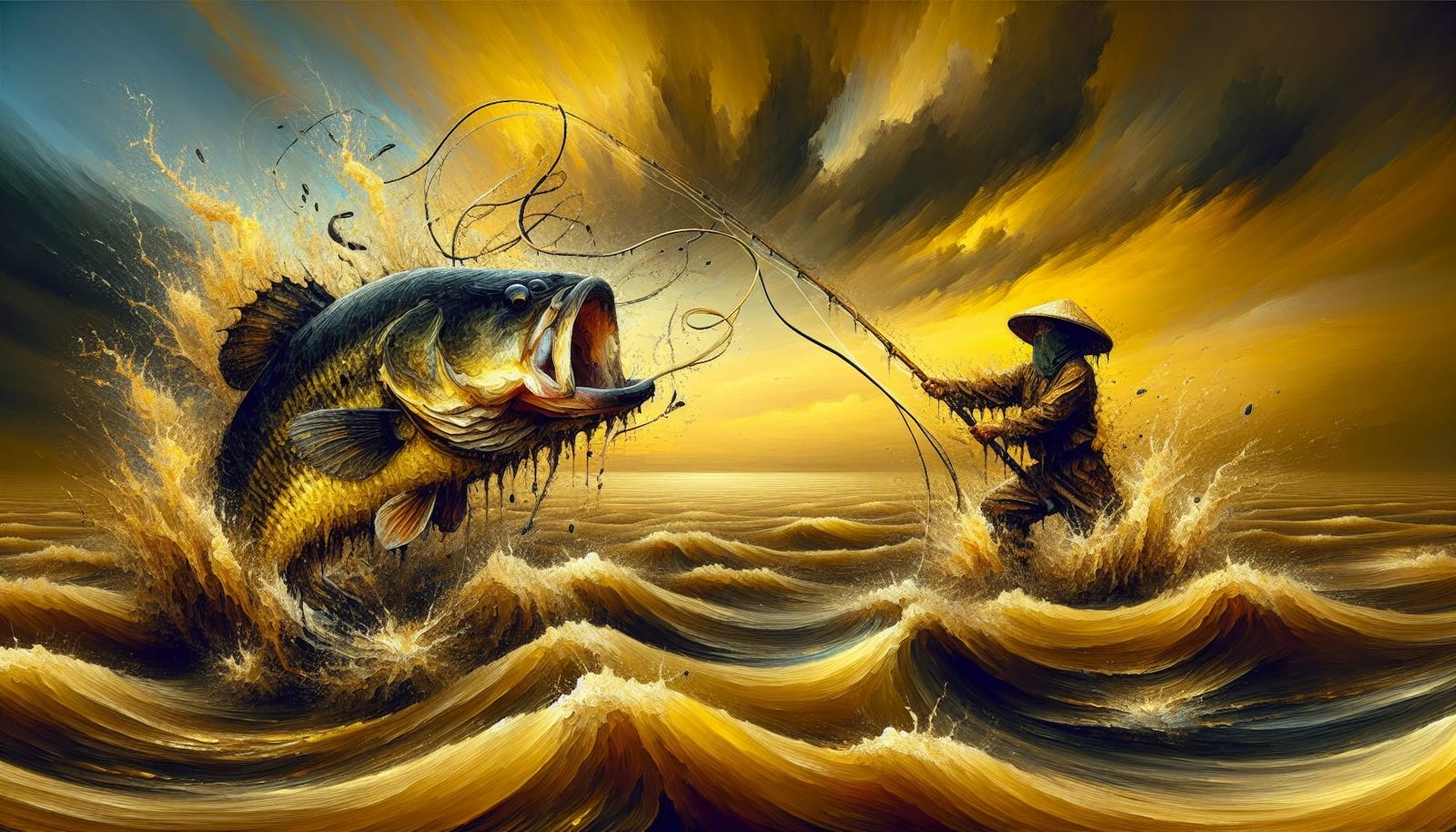 Fisherman's Epic Dawn Battle with Giant Bass