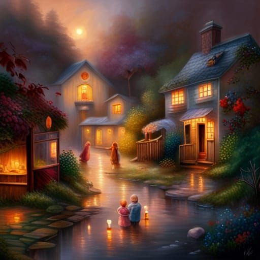 Babies Playing with Oil Cans in Fantasy Style