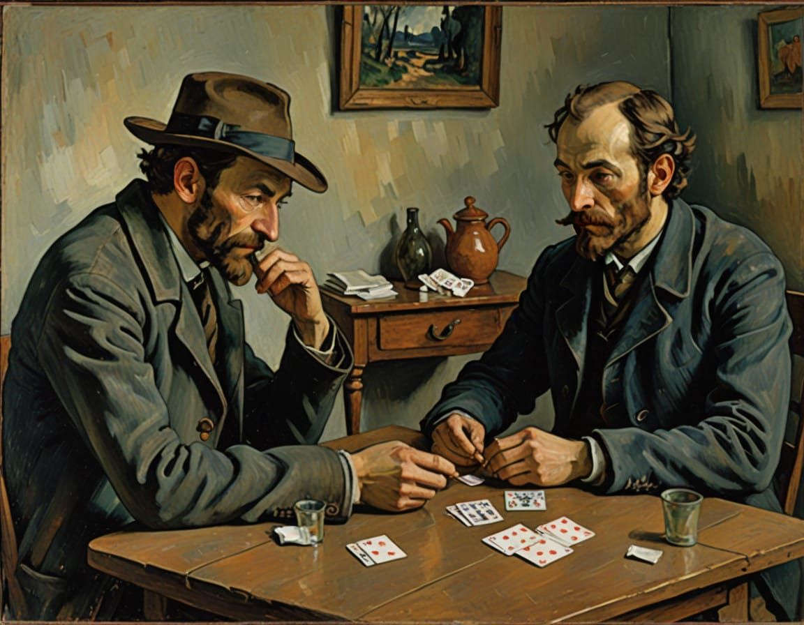 Two Men in Quiet Conversation, Inspired by Cézanne's Post-Im...