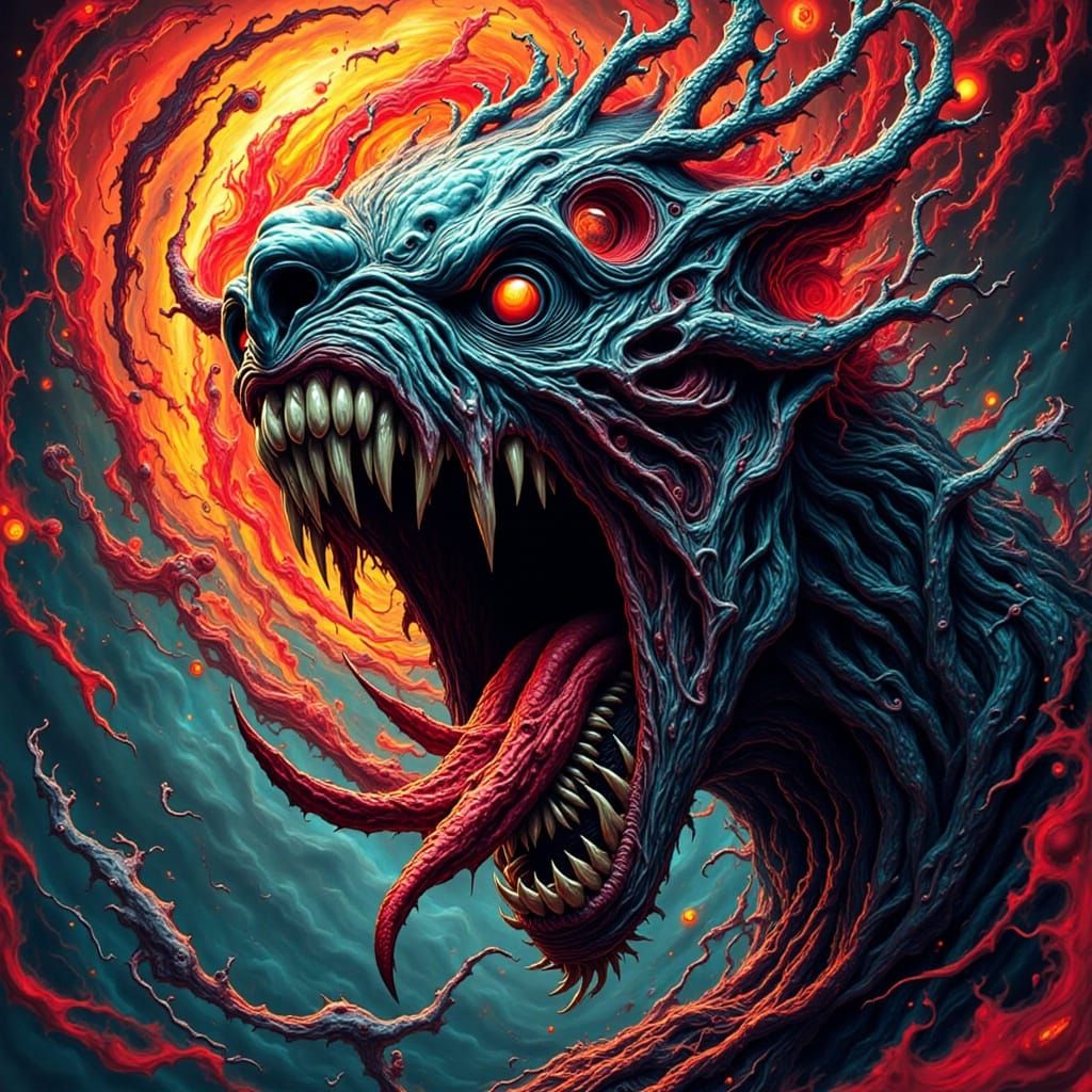 Ethereal Horror Creature in Triadic Colors and Bauhaus Shape...