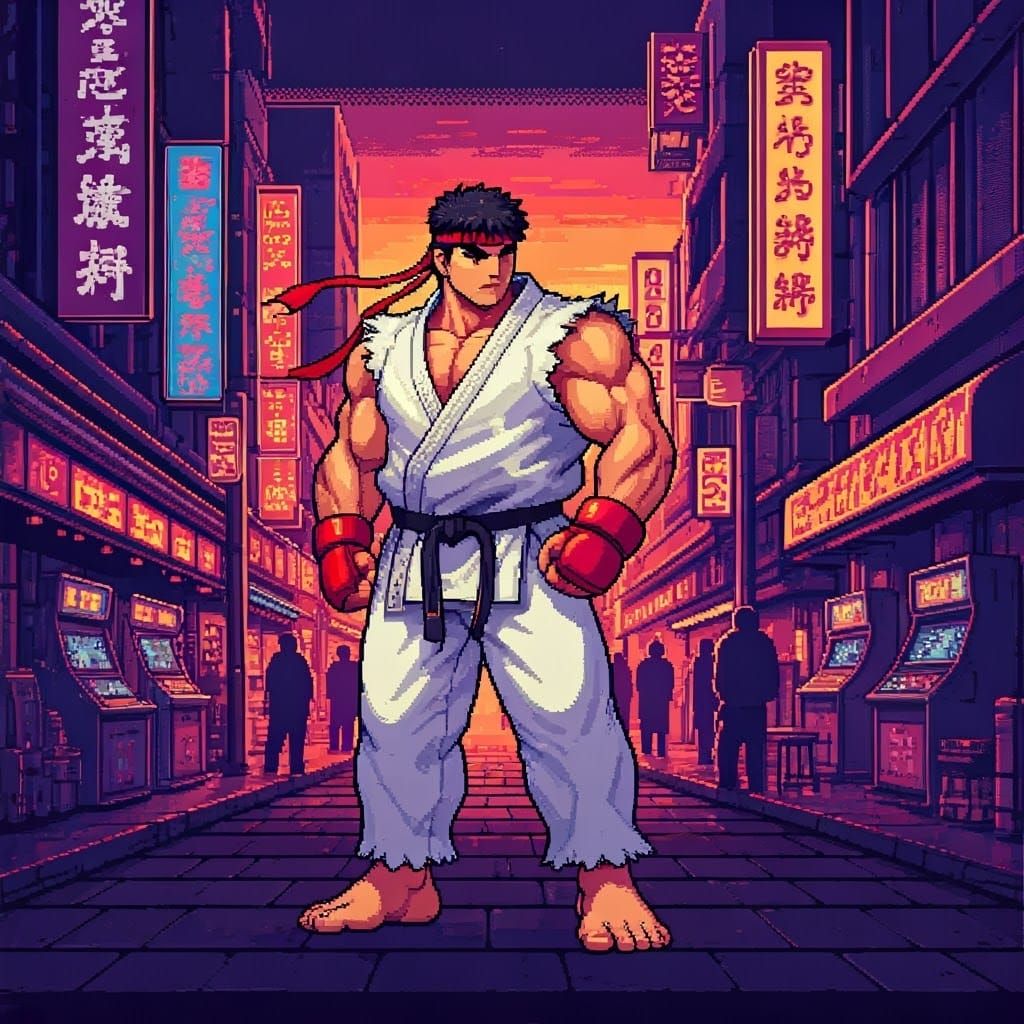 Ryu in 8-Bit Tokyo Street Fighter Pixel Art