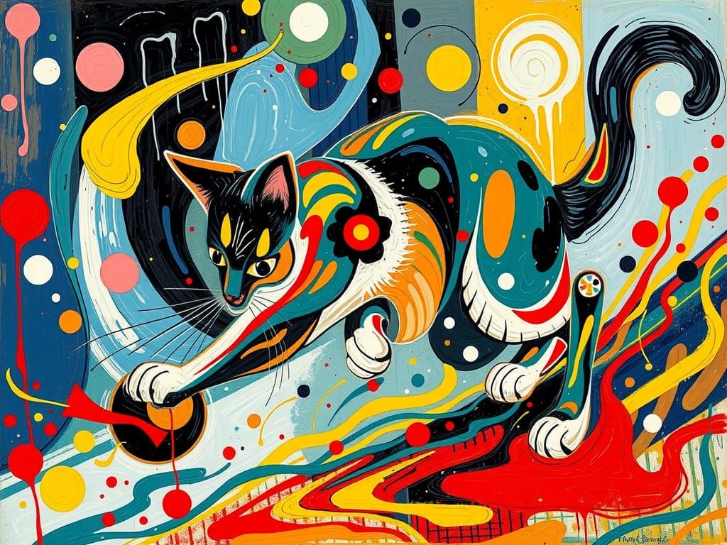 Vibrant Impasto Cat in Whimsical Motion