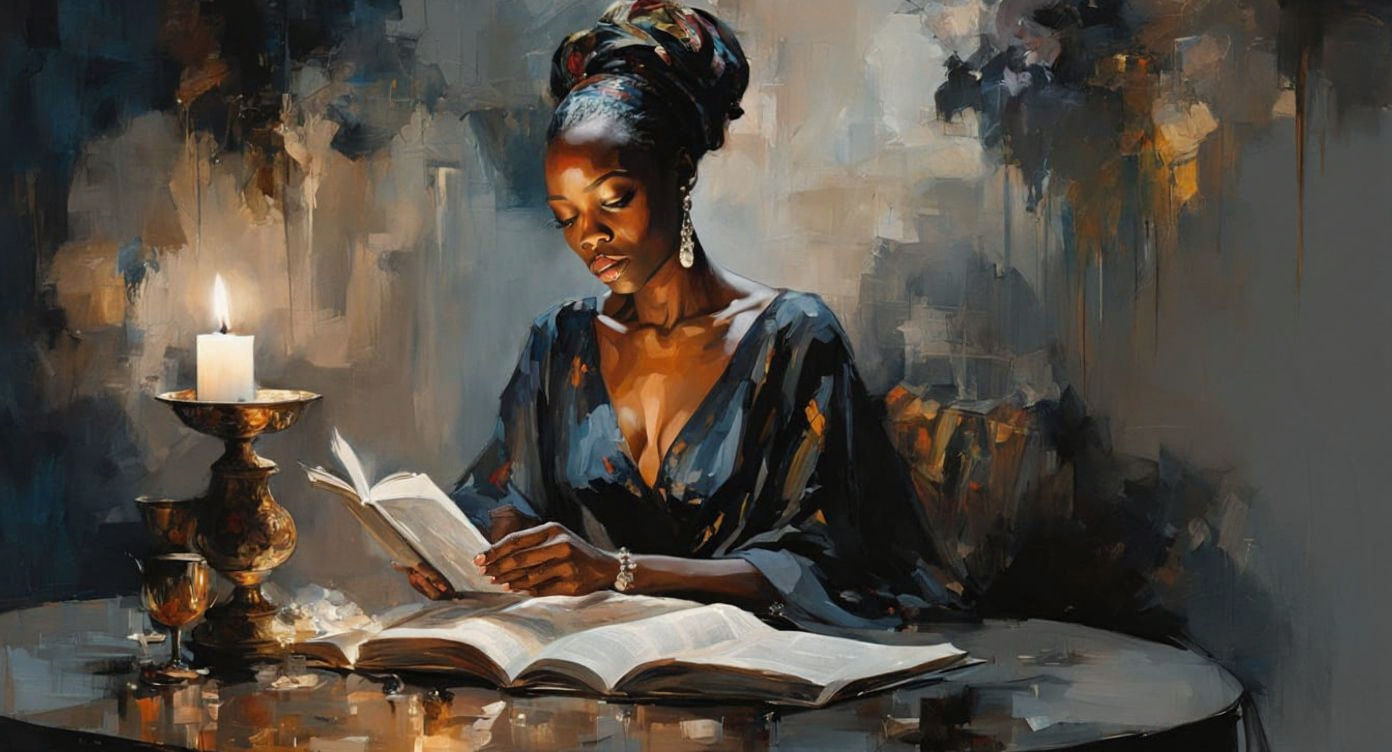 Beautiful Nigerian Woman Reading: Surreal Alcohol Ink Portra...