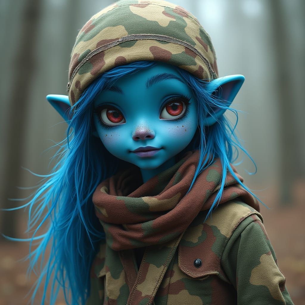 Mature Smurfette in Camo, Digital Art Style