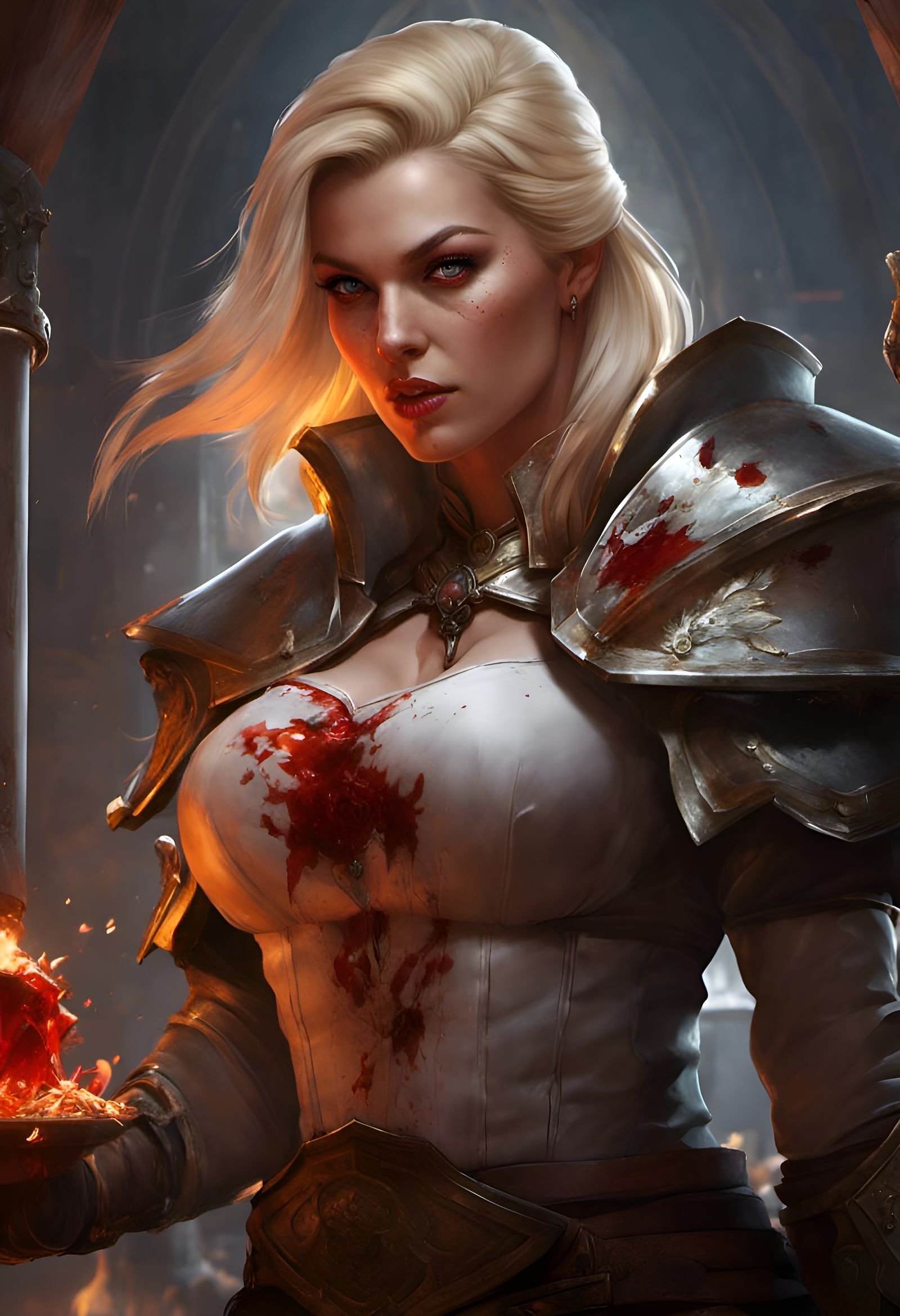 Strong Female Cleric Portrait in Dark Fantasy Style