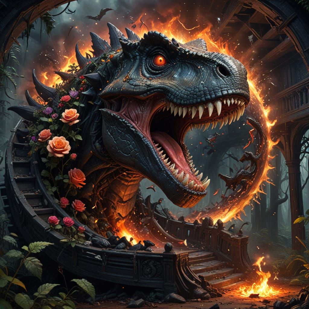 Surreal Impasto of Black Roses and Cosmic Vortex