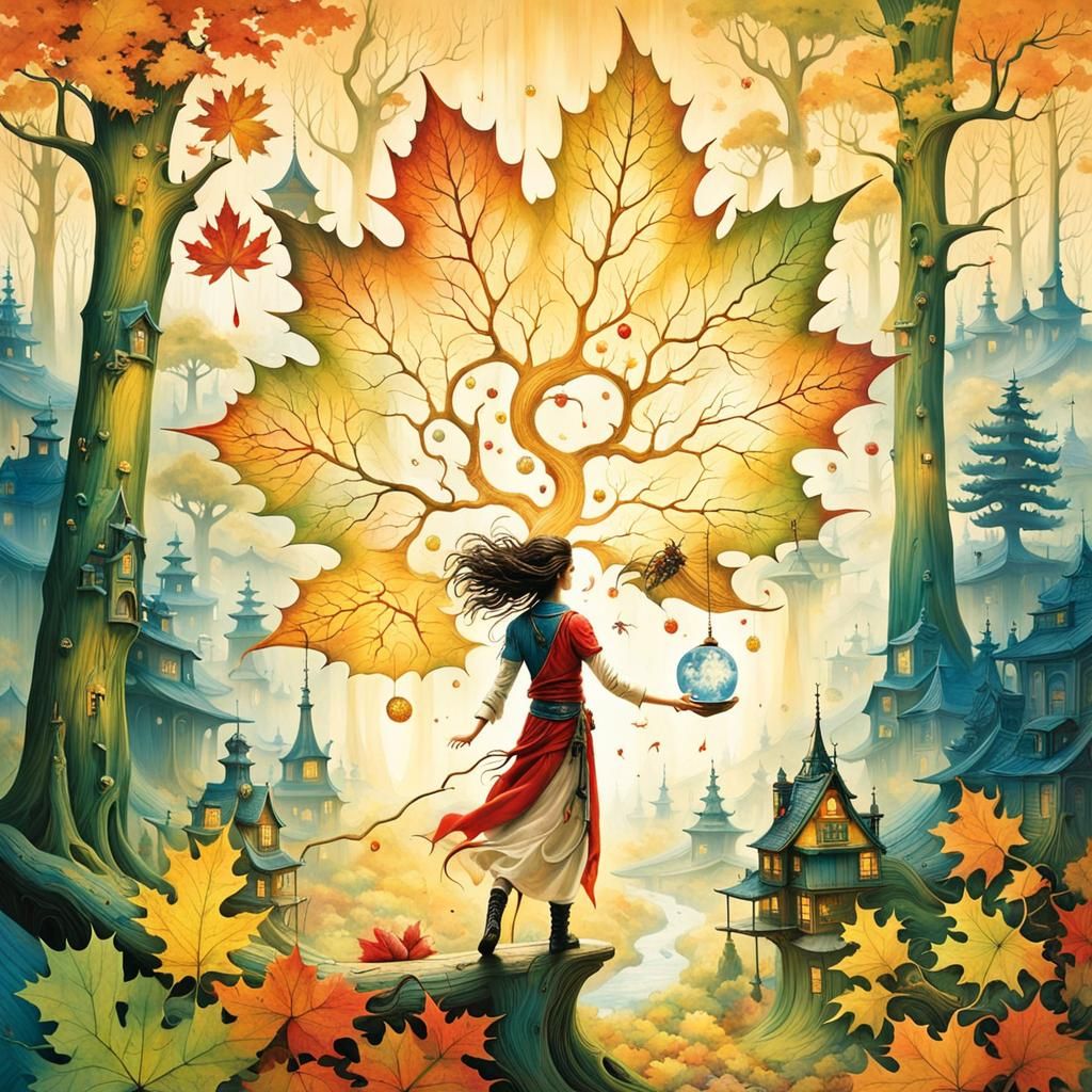 Surreal Stargate Scene with Bonsai and Cottages